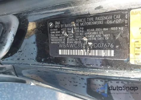 2007 BMW 328Xi from USA, damaged, VIN WBAWC33577PD07676